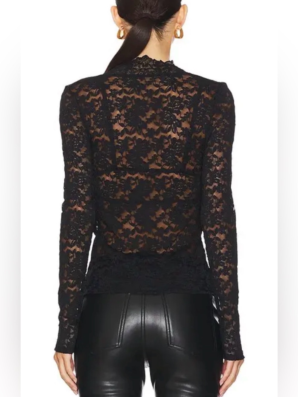 Free People Intimately All Day Lace Top NWT Black Long Sleeves Stretchy Layer L - Picture 5 of 10